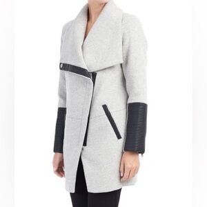 Women’s‎ MARCONA gray with black faux leather accents wool blend Coat Sz medium
